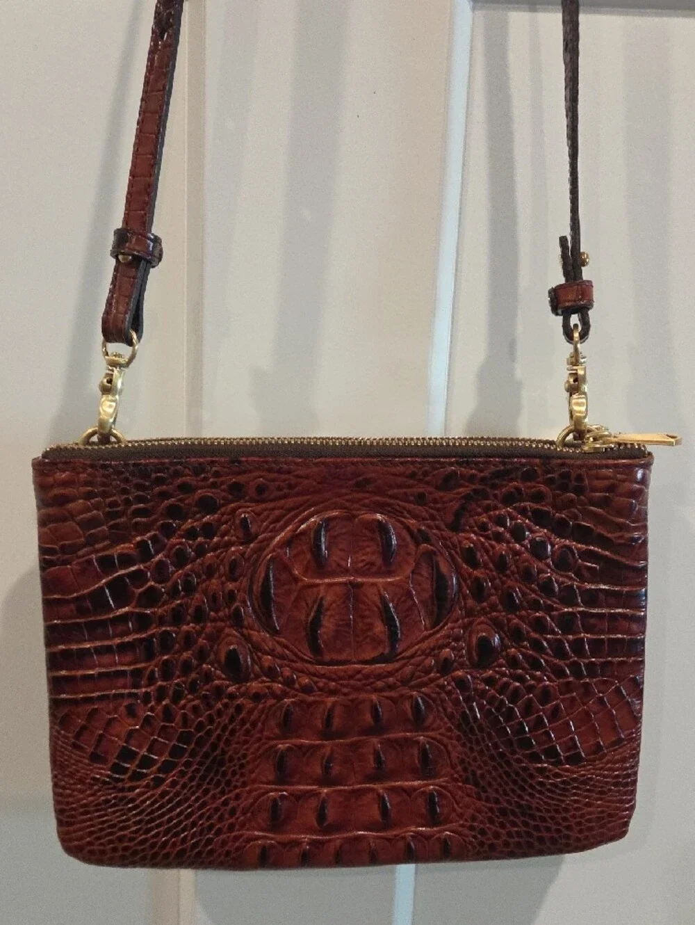 Brahmin Brown Croc-Embossed Convertible Crossbody